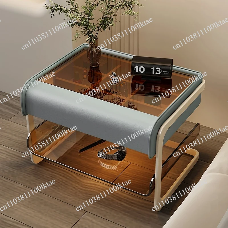 Acrylic Nightstand Modern Minimalist Bedside Table with Drawers Multifunctional Storage Shelf Compact Bedroom Display Cabinet