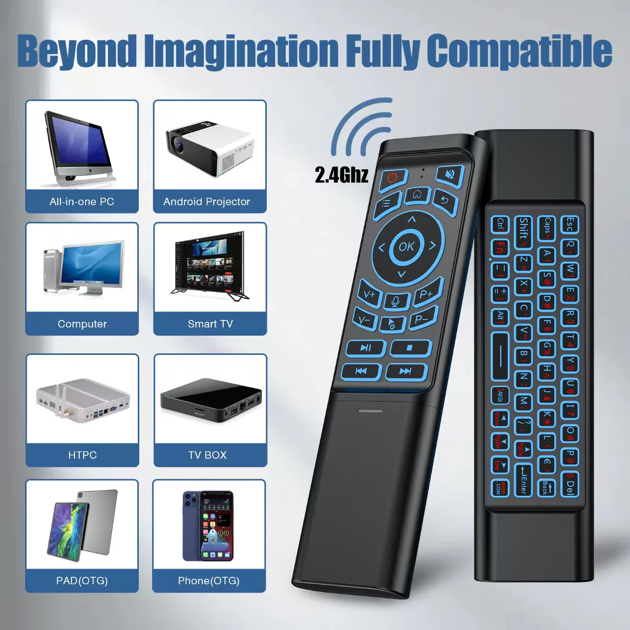 Air Mouse Control remoto giroscopio Mini teclado modo Dual 2,4G BT5.0 7 colores retroiluminado inalámbrico para Android Stick Smart TV Box PC