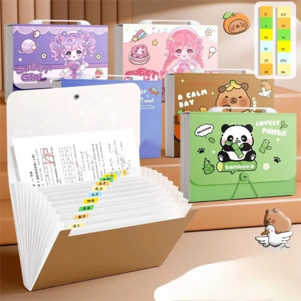 Cute Capybara A4 File Folder Large Capacity Handheld File Organizer Waterproof Cartoon Document Bag