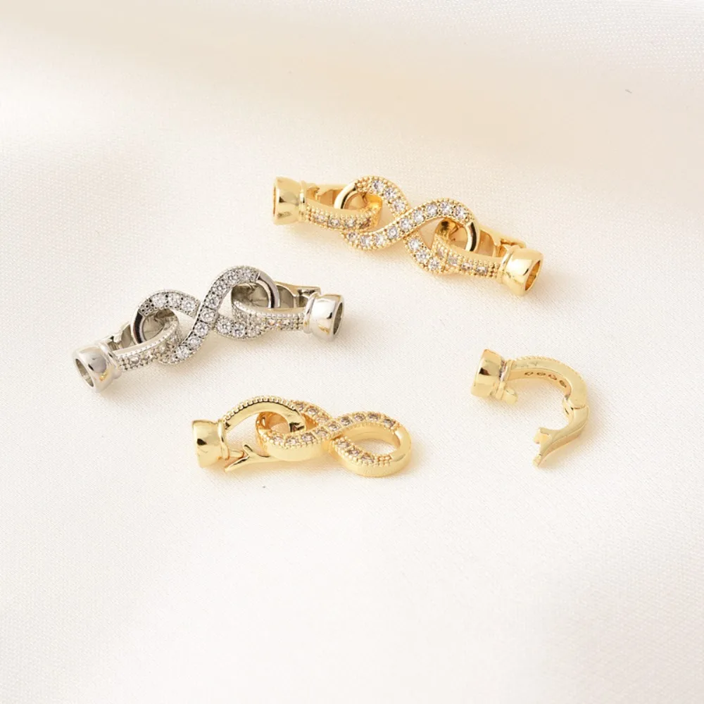 

Маленькая однорядная 8-образная застежка с медным покрытием из 14-каратного золота и циркона, жемчужный браслет своими руками, с застежкой из белого золота для матери и ребенка