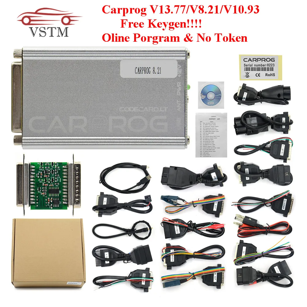 Newest Online Carprog 13.77 Full Adapters with keygen Car Prog 8.21/V10.93 Iprog Pro V86 For Airbag/Radio/IMMO ECU Repair Tool