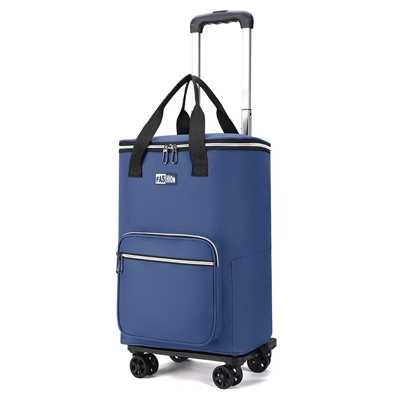 Portable Insulated Shopping Cart Foldable Picnic Vegetable Buying Car with Detachable Handle And Universal Wheels for Home Use