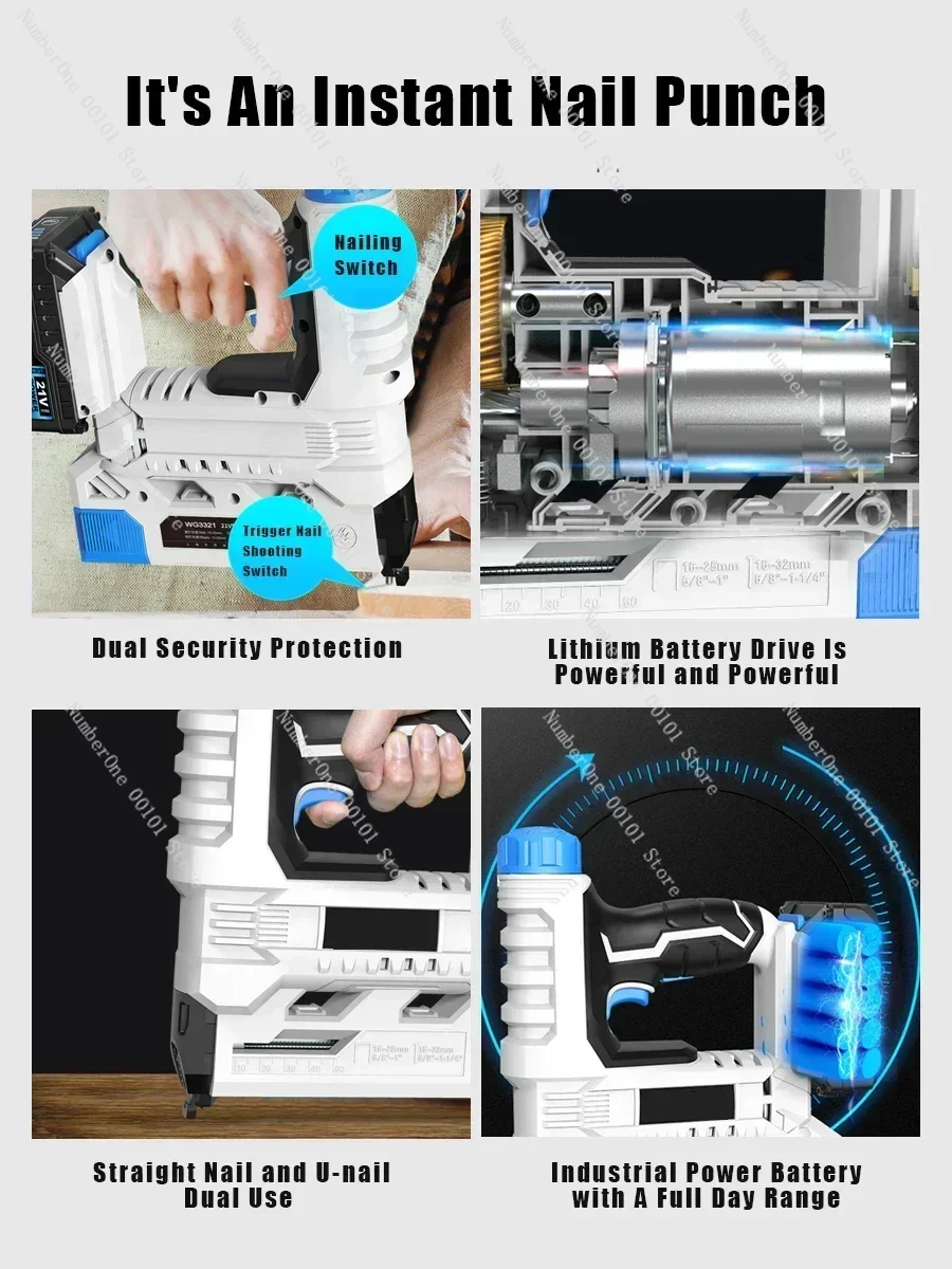 Nail Shooter Straight Door Nail Code Rechargeable Electric Nail Gun Lithium Electric Woodworking Beat Gun Nailer  Power Tools