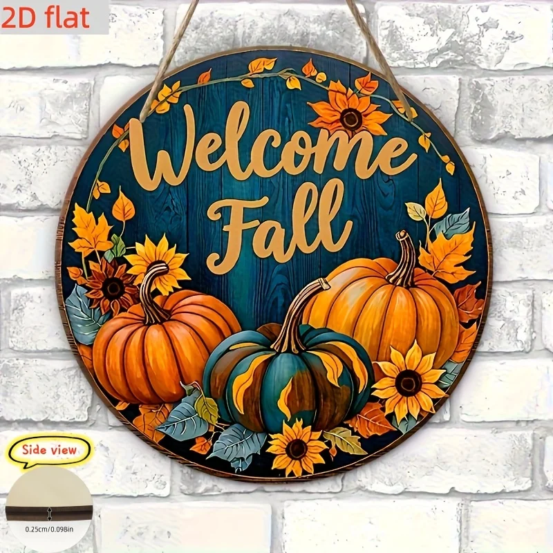 1-piece set, thickened 2D flat autumn pumpkin and sunflower round wooden pendant. Round autumn-themed sign featuring pumpkins and sunflowers, perfect for home, porch, garden, living room, and cafe. A thoughtful gift fo