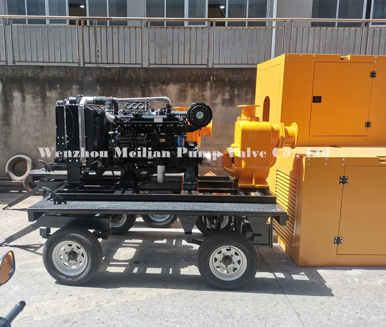 8 Inch Self-priming Engine Trash Water Centrifugal Pump with Wheels Trailer for Irrigation Flood Control Drainage