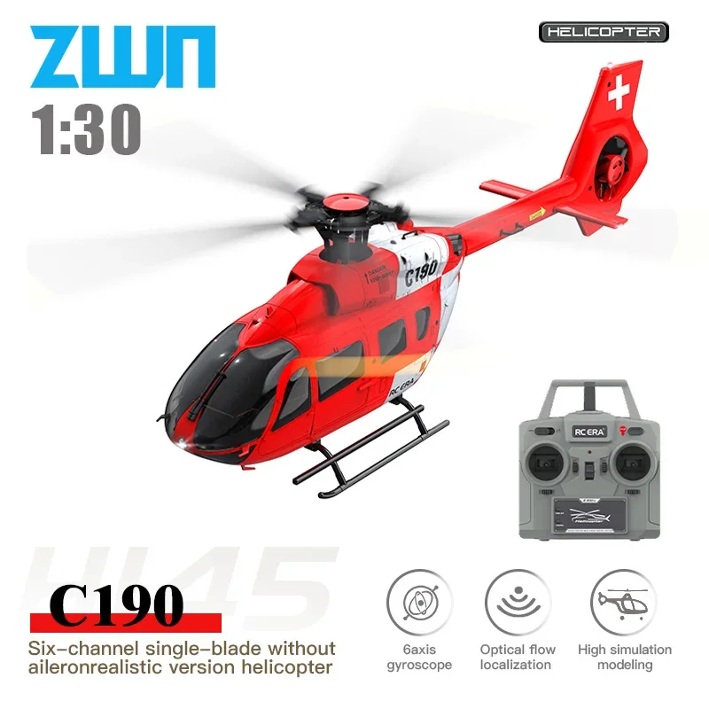 C190 RC Helicopter 2.4G 6-Aixs Gyroscope 1/30 6CH Altitude Hold Optical Flow Brushless Remote Control Helicopter Toys For Kid