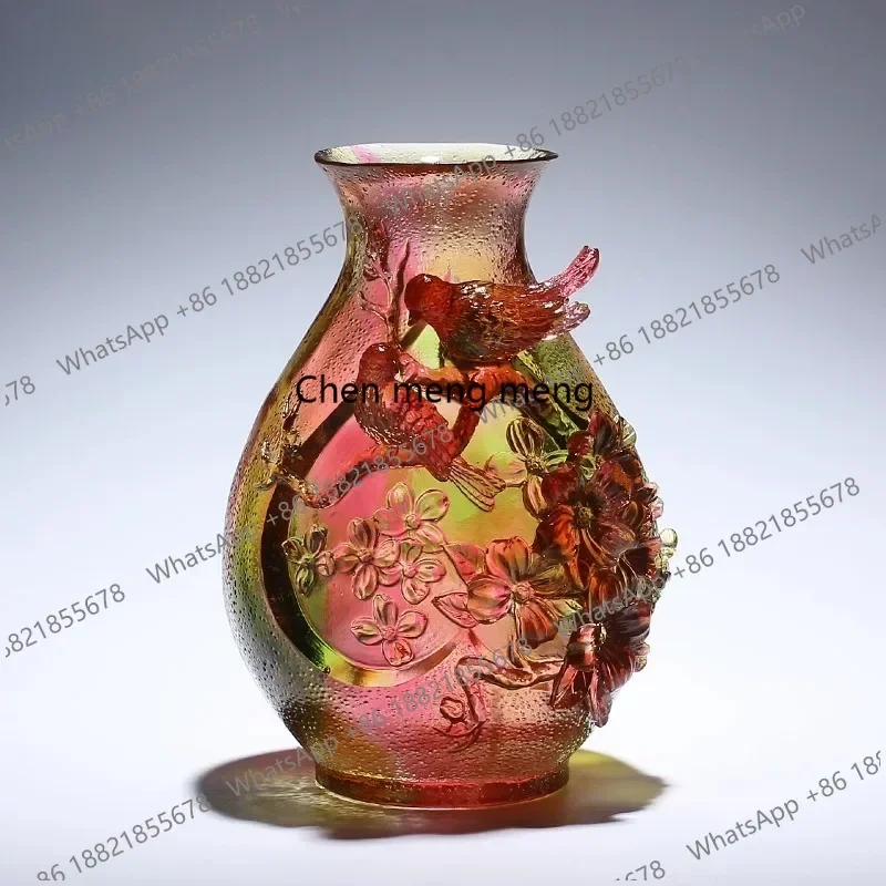 HR Ancient glass, plum vase ornament housewarming gift, living room home crystal decoration handicrafts