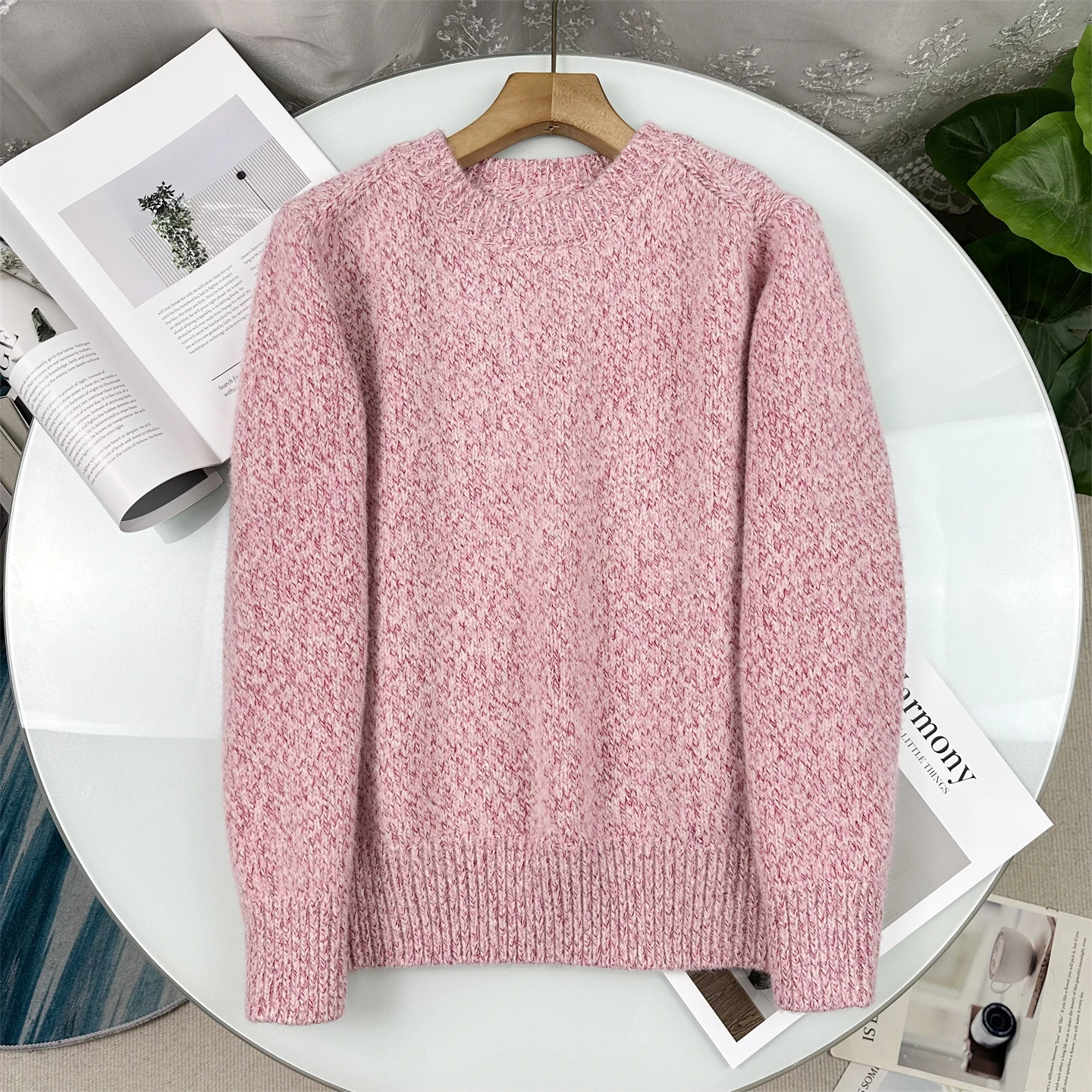 

Свободный вязаный свитер-туника с круглым вырезом, весна 2026, женский, с длинным рукавом, с цветочными вставками, надеваемый через голову, красивый дизайн.