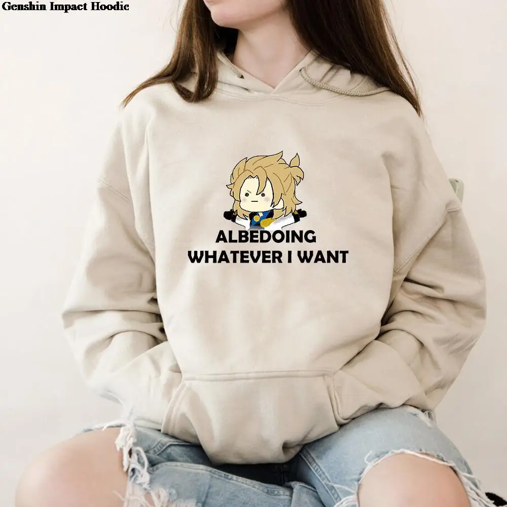 Y2K Y2K Genshin Impact Albedo Hoodie Women Kawaii Cartoon Graphic Hoodies Unisex Streetwear Harajuku Fleece Pullovers Sweatshirt