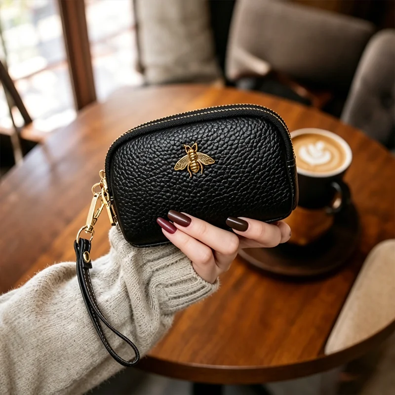 Women's Coin Purse, 2026 New Korean Style Minimalist Dual Zipper Wrist Pouch, Shell Shaped Coin Bag, Christmas Gift
