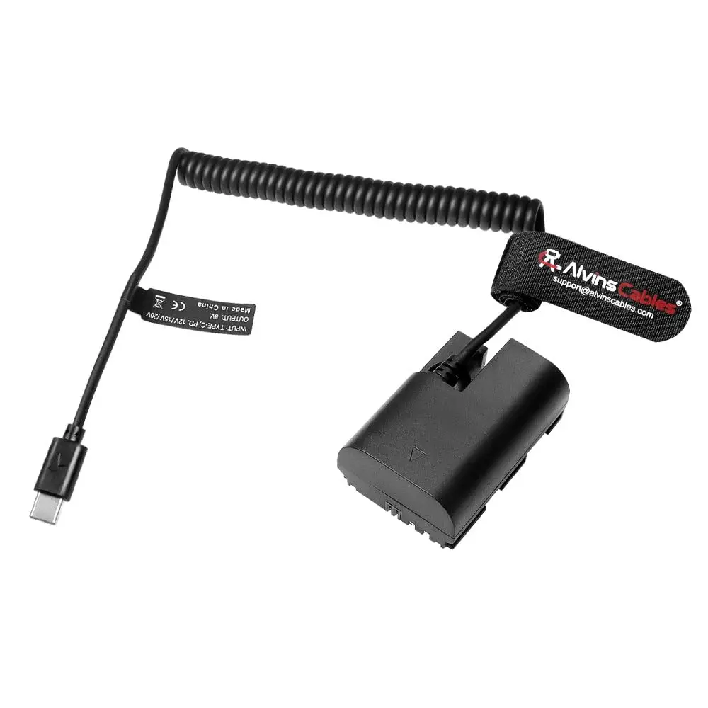 Alvin's Cables USB-C tipo c a LP-E6P Cable en espiral de alimentación de batería simulada para Canon EOS R5 Mark ll/ R5/ R6 Mark ll/ R6/ R7/ R Camer
