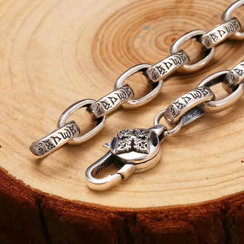 S925 Sterling Silver Women's Necklace Men's New Fashion Jewelry Personalized Versatile Retro Punk Six character mantra Party