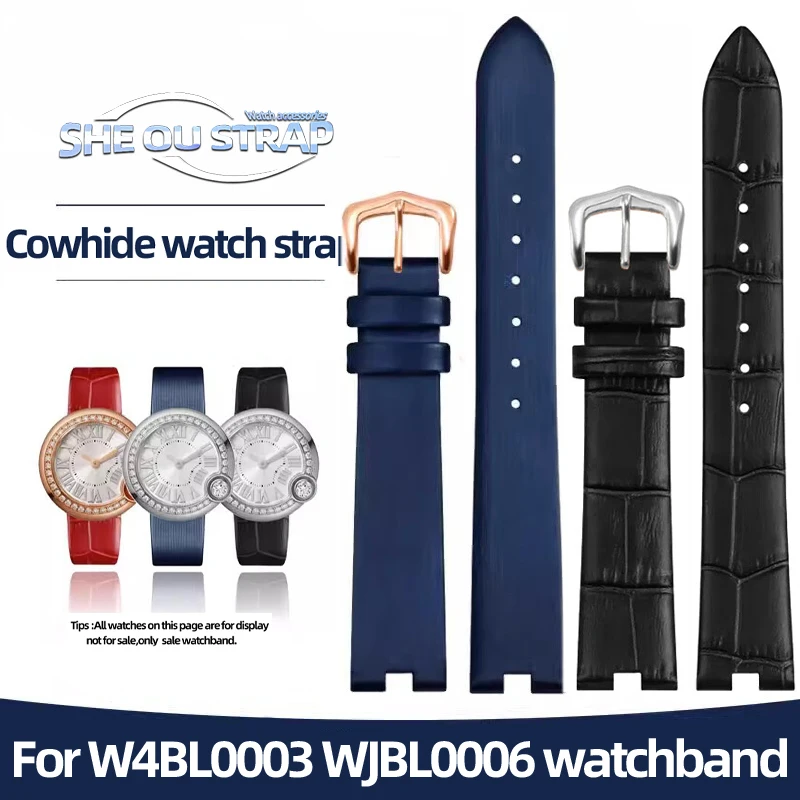 

14MM 16MM Leather Watch strap For Cartier White Balloon W4BL0003 WJBL0006 Silk Pattern Genuine Leather Women's Watchband