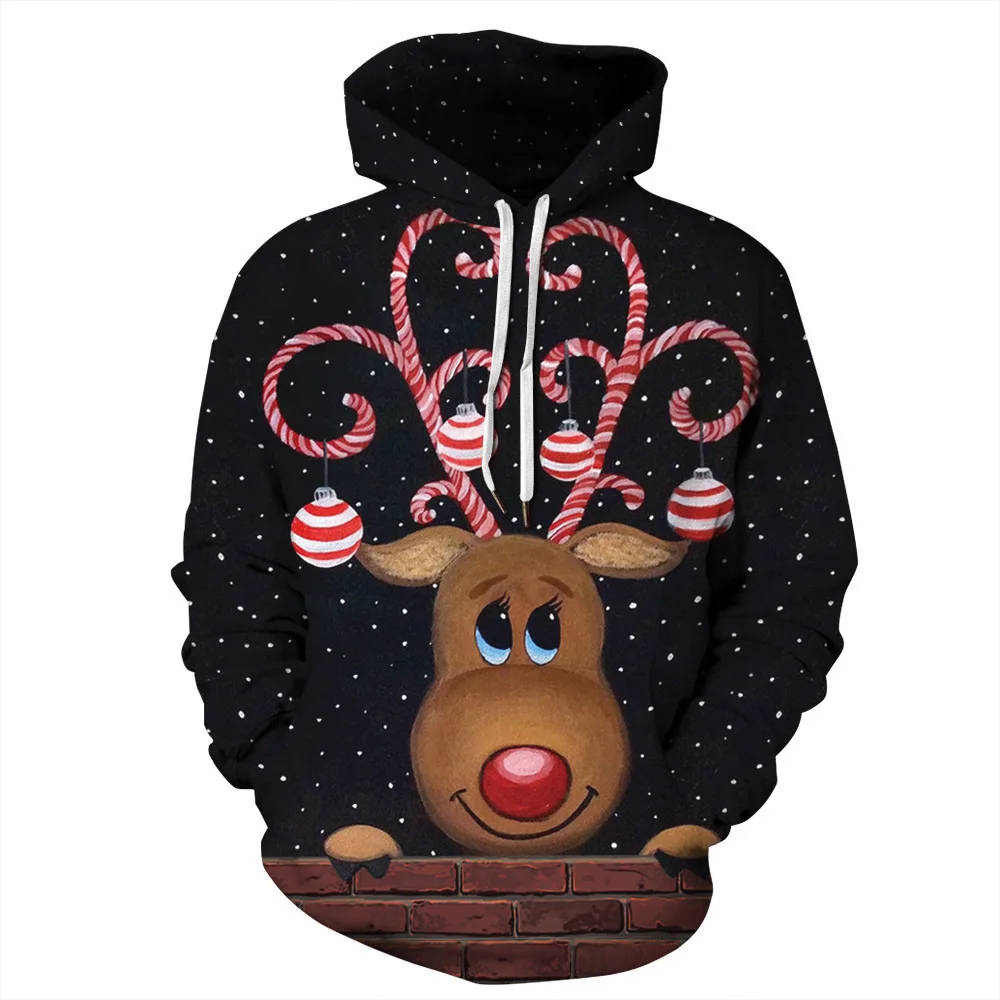 2023 New Autumn/Winter New Christmas Clothing Pullover 3D Digital Printing Loose Bomber Hoodie Sweater