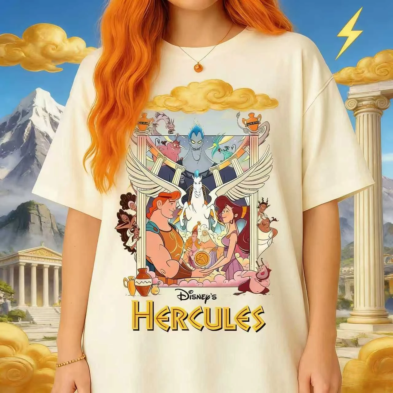 

Летняя футболка из чистого хлопка с принтом Disney Hercules 2026, модная, свободная и удобная, с короткими рукавами, унисекс