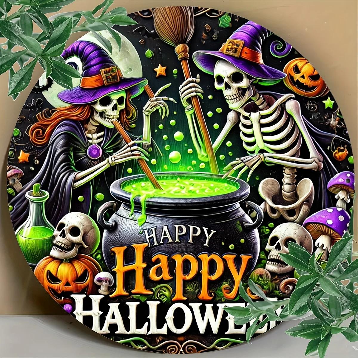 2D 7,8"x7,8" (20x20cm) 2D flach bedrucktes Metallschild, Happy Halloween Metallschild, Türdekoration, Wanddekoration, Heimdekoration