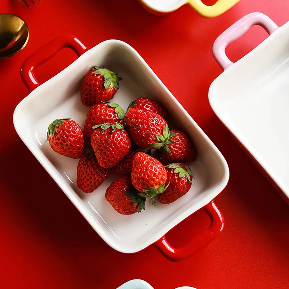 

Ceramic Baking Plate Food Grade Material Multifunctional Baked Rice Tray Non Stick Easy Clean Binaural Baking Tray