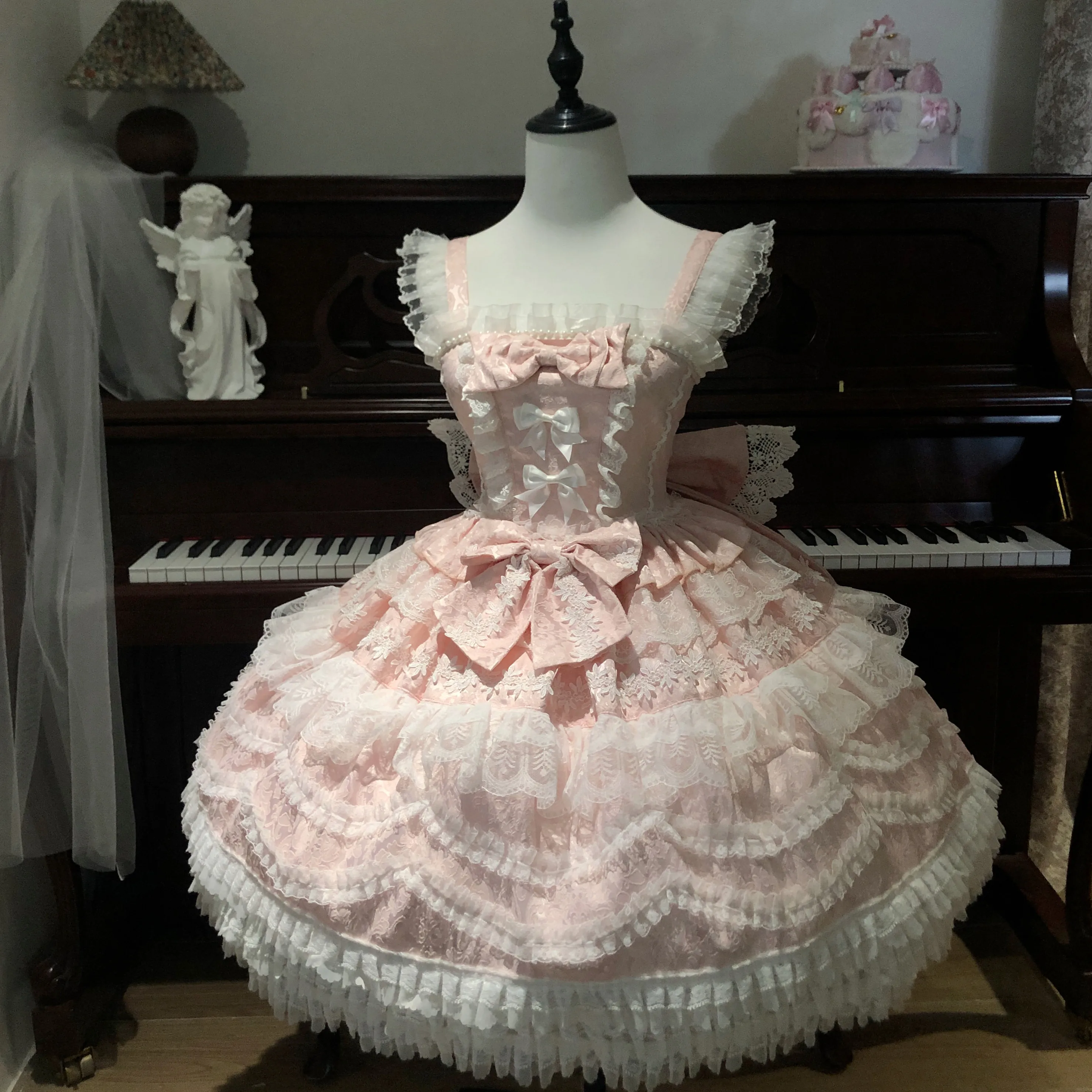 

Coalfell【 Sweetheart Pink 】Коллекция Sakura: Оригинальный дизайн, платье в стиле Лолита, балетный стиль, с цветочным узором, свадебное платье JSK на бретельках
