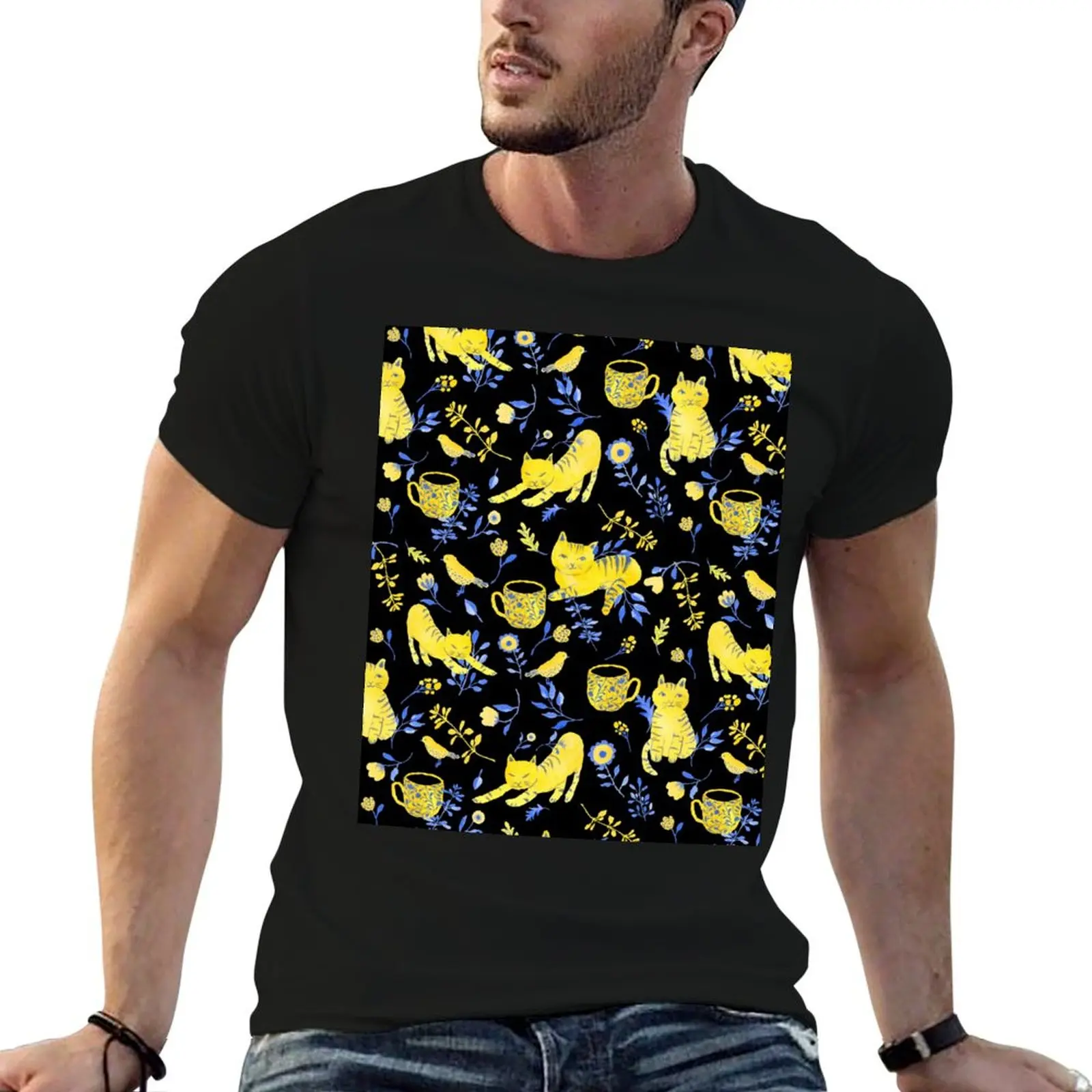 

dreaming of yellow and blue cats T-Shirt t shirt men 100% cotton luxury brand man t shirts graphic man t shirt cotton T-Shirt