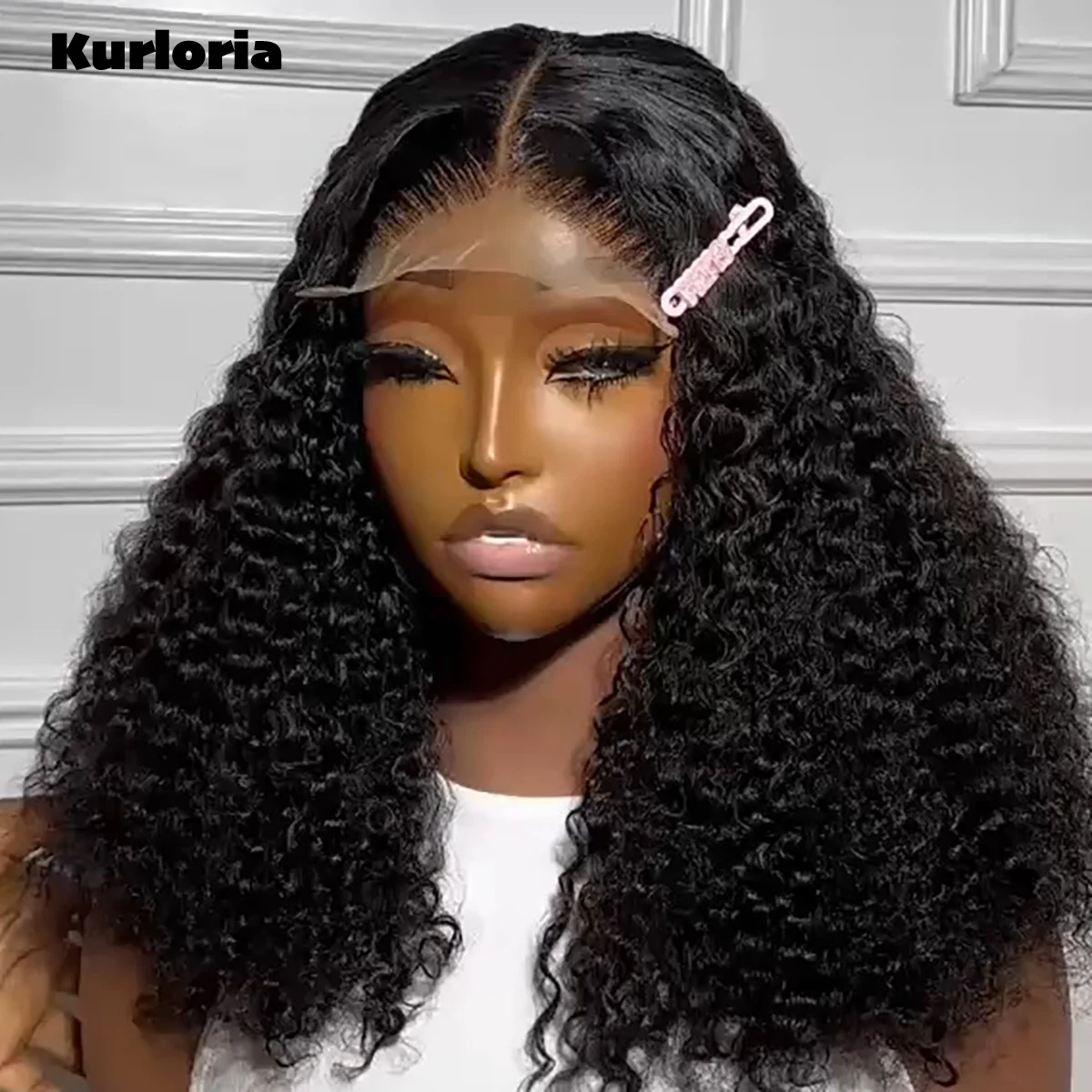 100% Human Hair Glueless 300 Density Curly Bob Lace Front Wig Natural Black 13x6 HD Lace Front Wear and Go Wig Pre-plucked