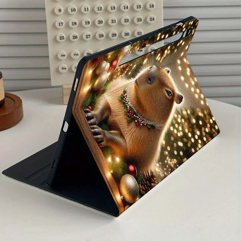 عيد الميلاد كابيبارا الكرتون لسامسونج غالاكسي تبويب S9 S10 S6 S7 S8 FE زائد لايت بوصة غطاء قابل للطي اللوحي