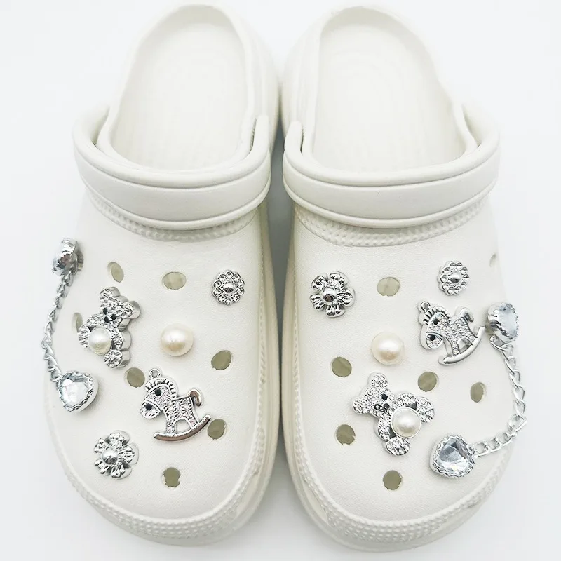 

12PCS Shoe Charm for Crocs DIY Diamond Chain Pearl Bear Shoe Decorations Accessories Charms for Clogs Bogg Bag Slides Sandals