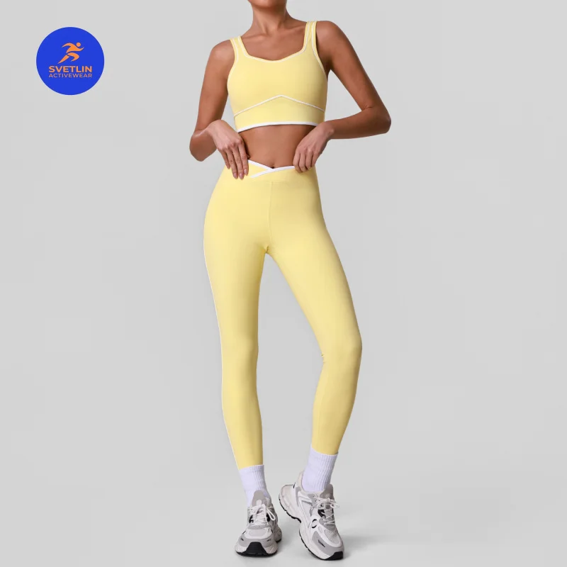 SVETLIN European American Color-Block Yoga Outfit Suit High-Waisted Leggings Sports Bra With Beautiful Back Active Wear Set