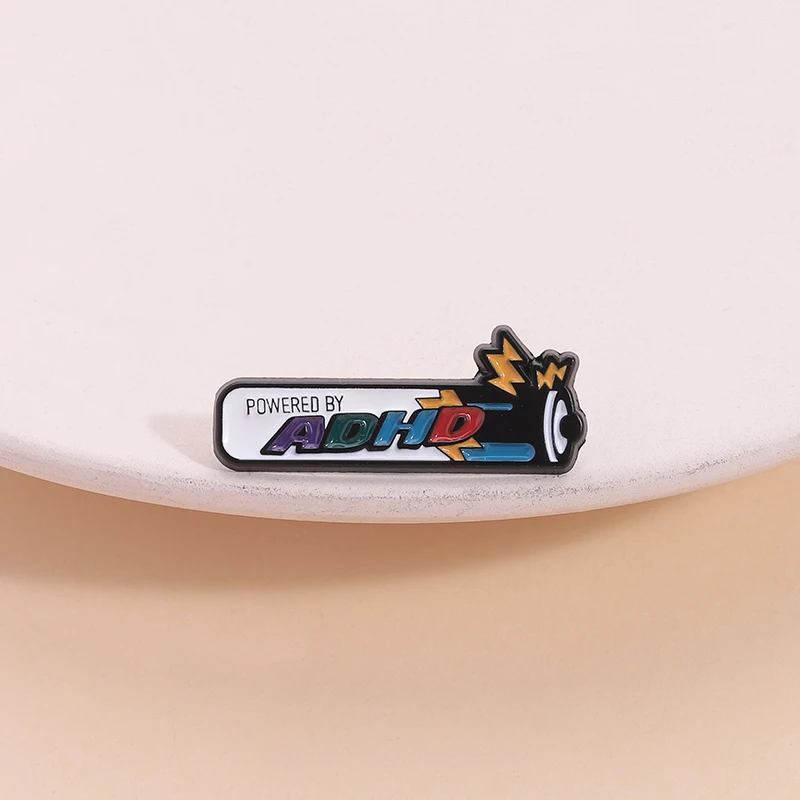 Powered by ADHD Battery Enamel Pin Mental Health Awareness Neurodivergent Brooch Lapel Badge Jewelry Accessories Gift for Friend