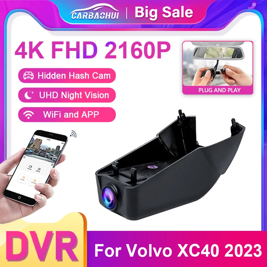 

4K 2160P Plug and play Car DVR Video Recorder Dash Cam Camera For Volvo XC40 2021 2022 2023 2024 Control By Moblie APP