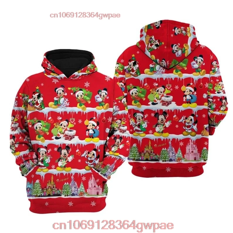 Mickey Mouse Red Christmas Hoodie Disney Sweatshirt/Hoodie/Fleece Jacket Stylist Unisex Cartoon Graphic Outfits Men Women