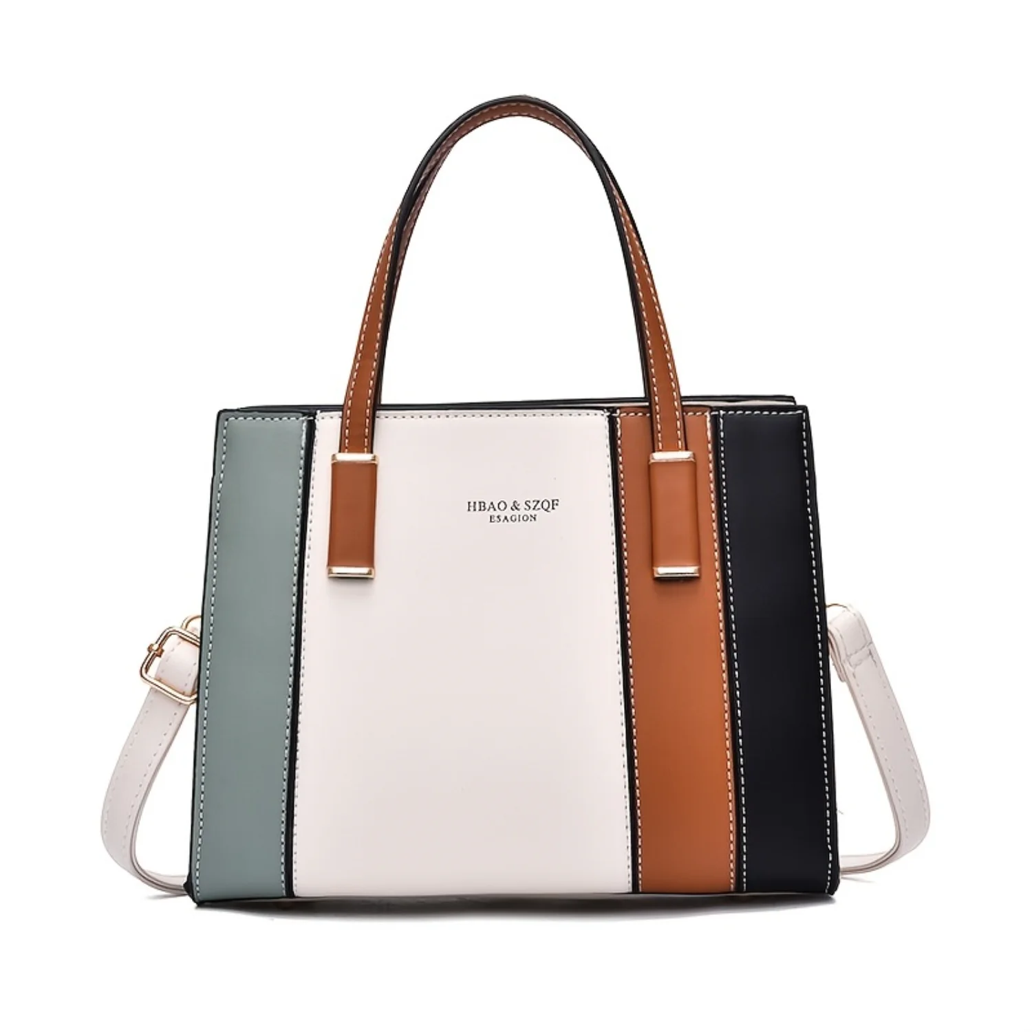 Borsa tote chic a righe color block Borsa elegante, versatile e sicura con cerniera: ideale per lo lavoro e lo stile diurno