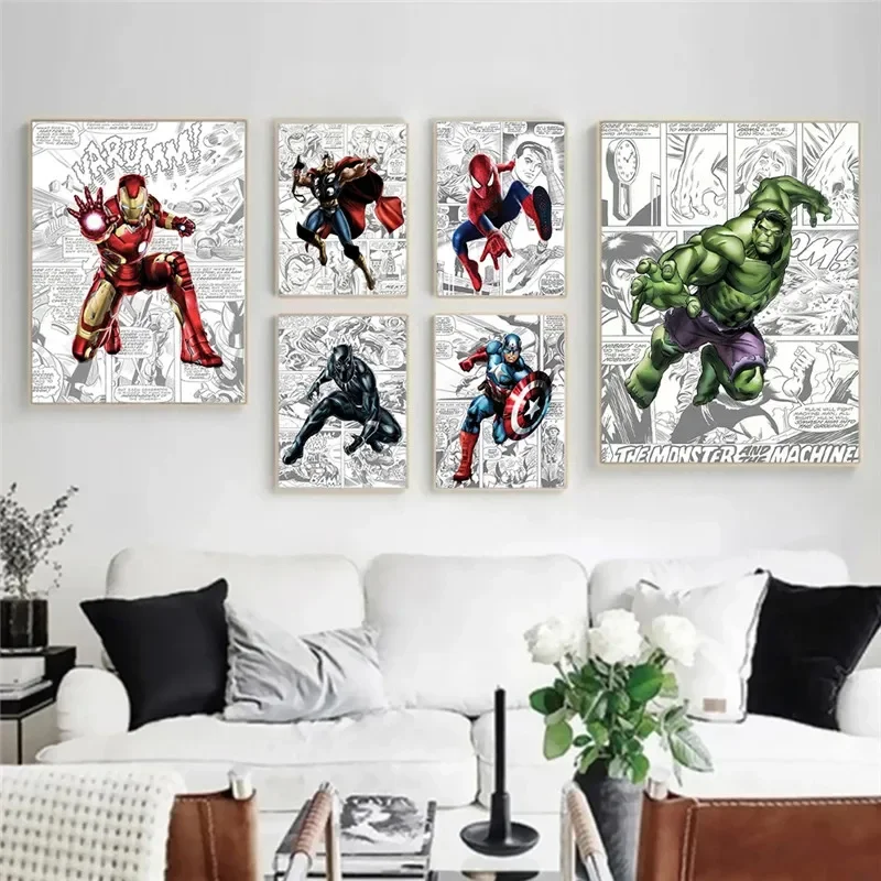 1PC  frameless Marvel Comic Avengers Captain America Spiderman Posters Prints Canvas Painting Wall Art Picture Kids Home Decor