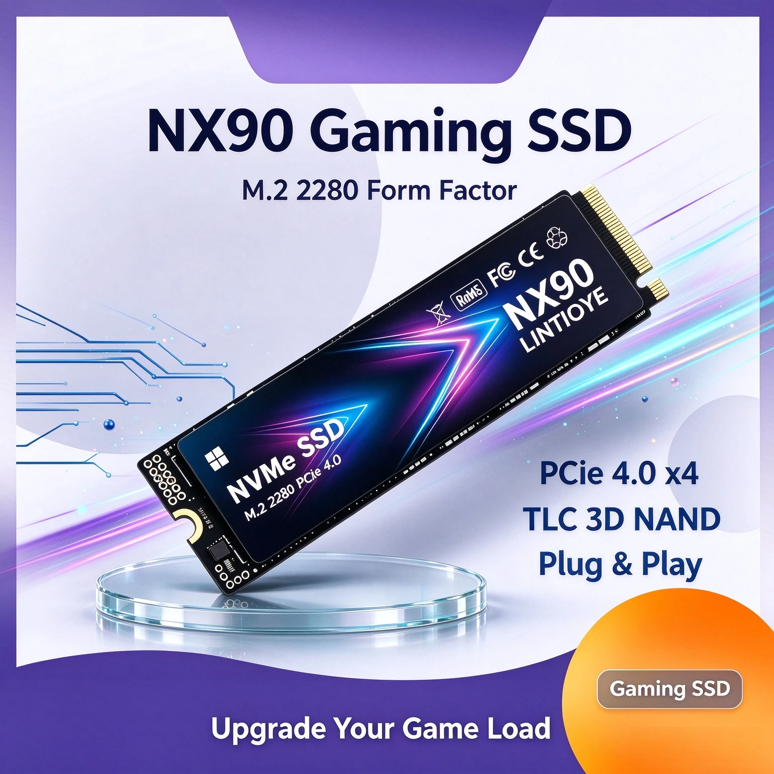 NX90 LINTIOYE M.2 2280 PCIe 4.0 NVMe SSD 500GB/1TB/2TB/4TB, up to 3500MB/s, Solid State Hard Drive Disk for Desktop and Laptop.