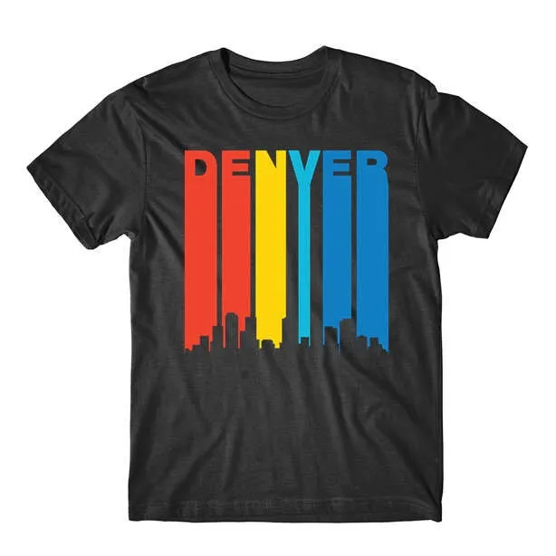 Men'S Denver T Shirt Retro 1970'S Style Colorado Cityscape Downtown Skyline By Really Awesome