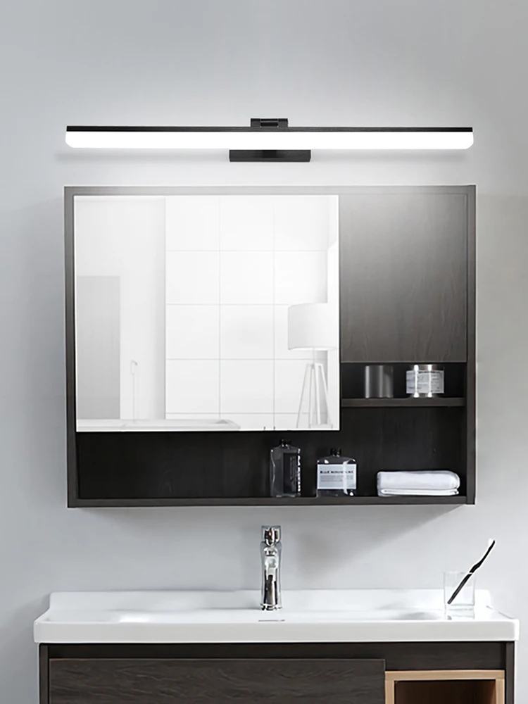 مصباح مرآة مثبت على الألومنيوم من الأكريليك LED مقاس 40 سم 50 سم أسود دافئ وأبيض للمكياج وإضاءة LED لغرفة النوم والحمام #2