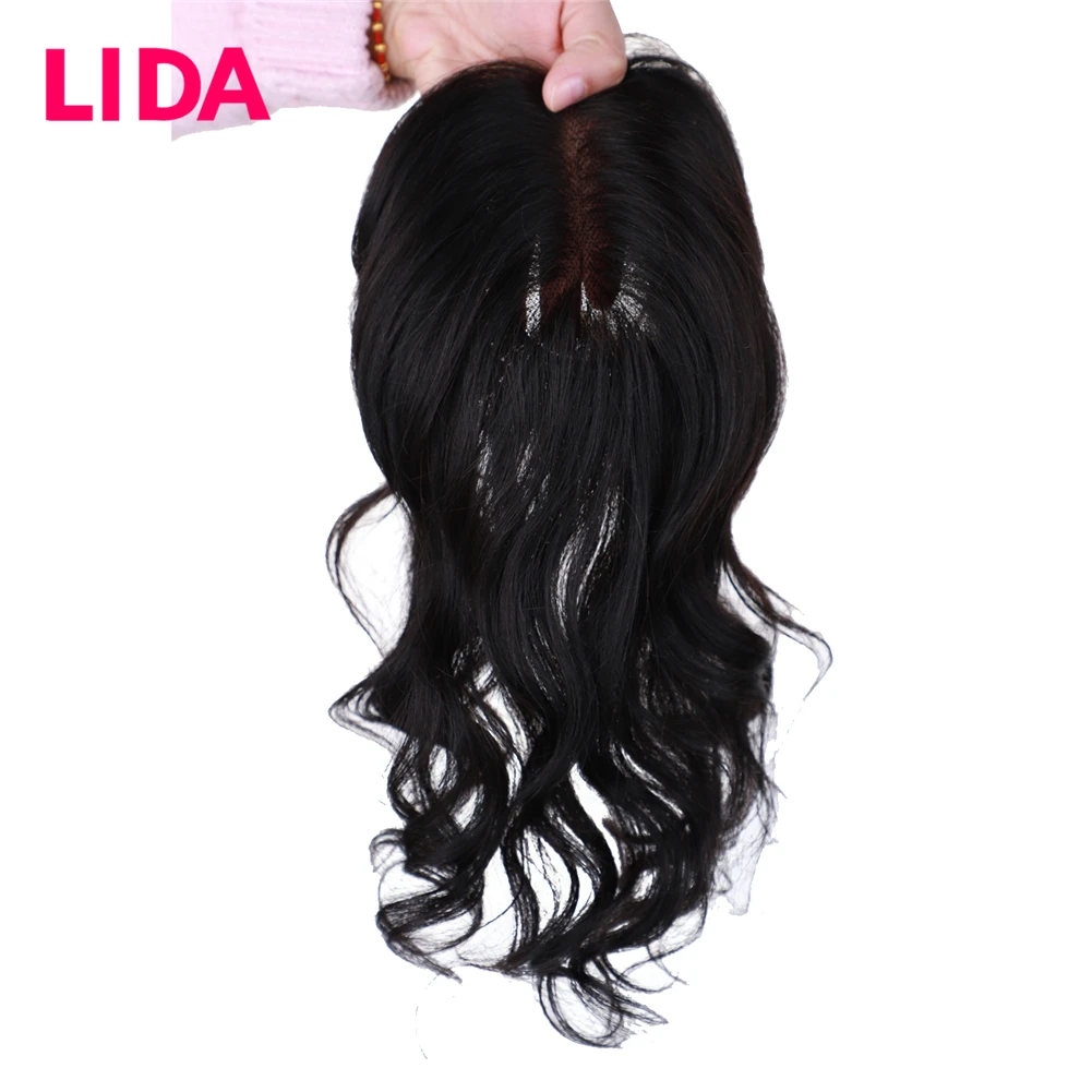 Penutup dasar atasan sutra wanita klip Topper wanita 5.5x6cm potongan rambut manusia penutup penutupan penjepit keriting alami rambut putih