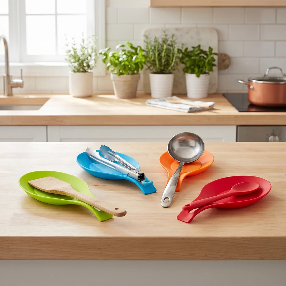 1pc Silicone spoon holder - heat-resistant dishwasher safe kitchen utensil spoon holder suitable for large tableware