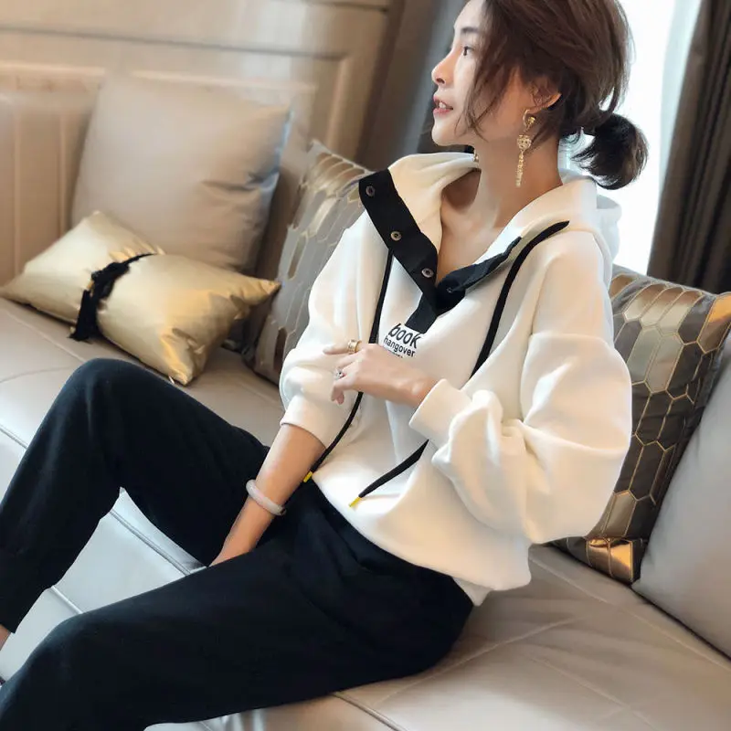 2023 New Women Winter Winter Clothing Sets Casual Sports Hooded Sweatshirts Pants 2 Piece Suits Letter Pullover Trousers Outfits