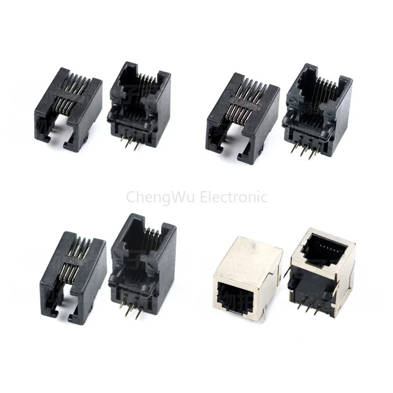 5pcs RJ11 Telephone Socket Curved Pin 95001 4P4C 6P6C 6P4C 8P8C Female Jack Pcb Connector 90 Degrees Network Module