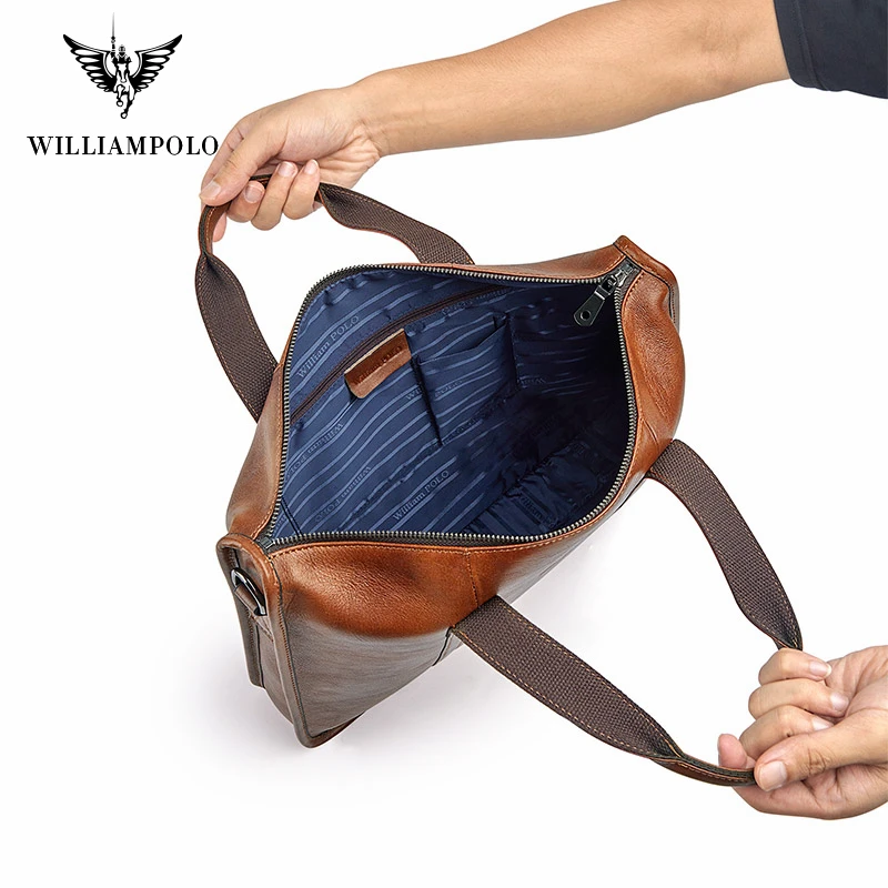 WILLIAMPOLO Men Briefcase Bags Business Leather Bag Multifunctional Shoulder Messenger Bags Work Handbag 14 Inch Laptop Bag