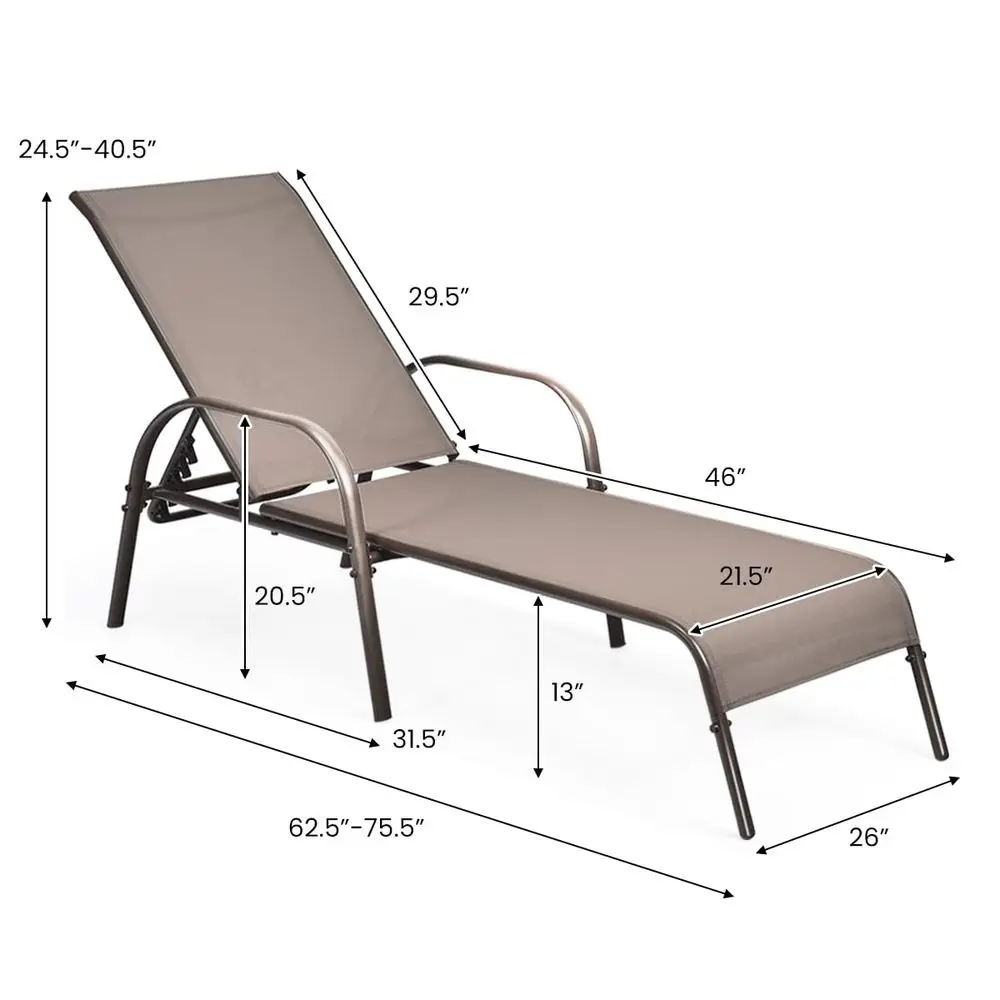 

2 Pack Patio Lounge Chair, Outdoor Chaise Lounge with 5 Adjustable Backrest, Sturdy Steel Frame, Sunbathing Recliner, Beach Cha