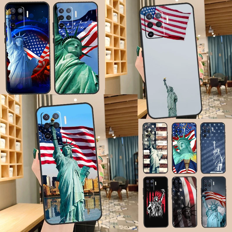 America Flag Statue of Liberty Case For OPPO A15 A16 A52 A72 A92 A54 A74 A94 A83 A91 A93 A5 A9 A31 A53 A53S Funda Coque