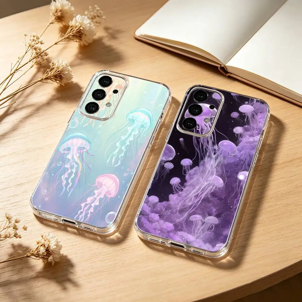 INS C-Cartoon Jellyfish phone Case For Samsung S25,24,21,22,23,30,Ultra,20,Plus,Fe,Lite,Note Transparent Cover