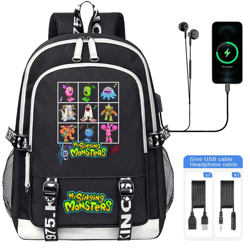 New My Singing Monsters Wubbox Lids Backpack NEW USB Boy School bag Large Capacity Teenage Children Students Schoolbag