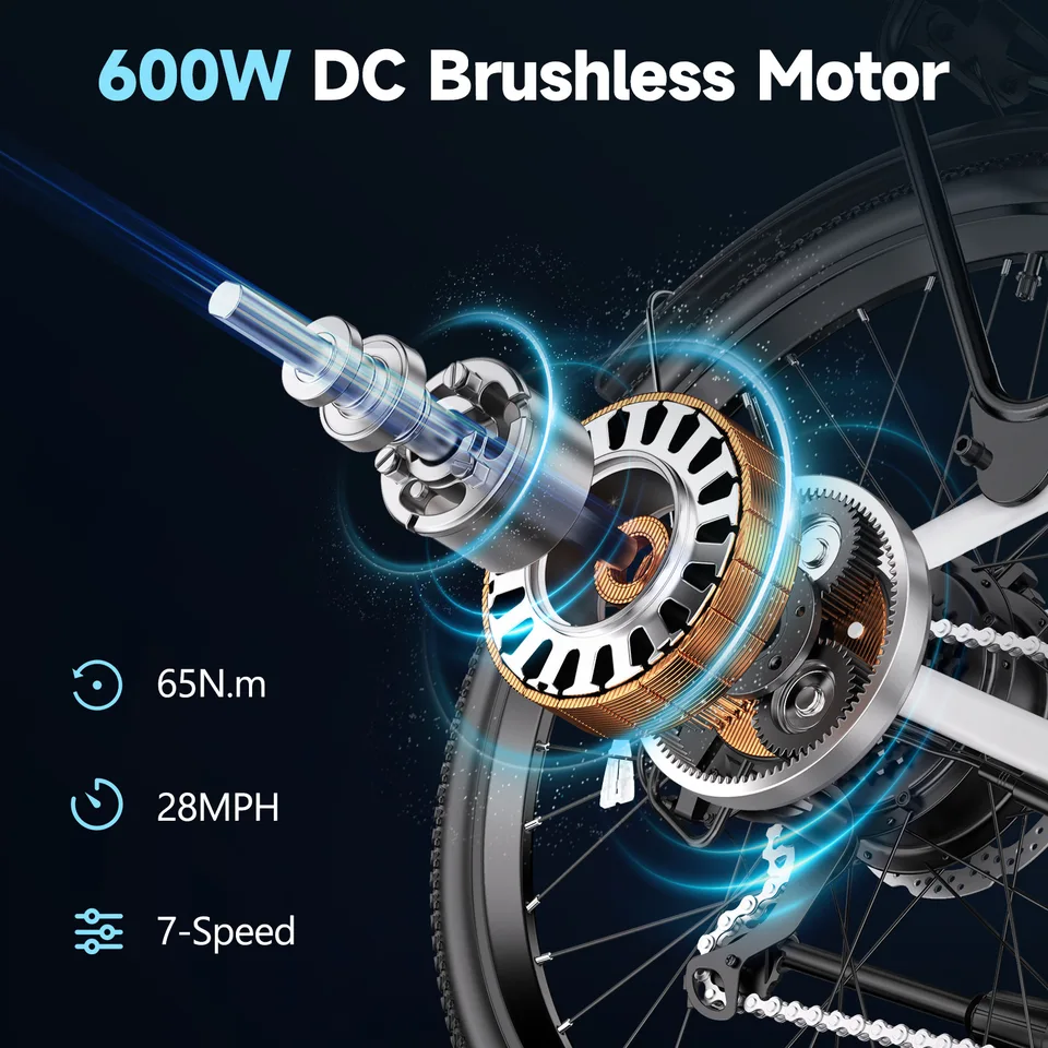 Adult City Commuter Electric Bike M6 26 Inch Wheels 600W Motor 48V 10.4Ah Battery Dual Disc Brakes Spring Fork 100KG Load image 6