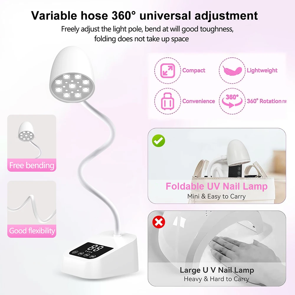 Nagel Trocknen Lampe Gel Polnisch Tragbare Mini Uv Nagel Lampe Auto Sensing Touch Lampe für Maniküre Flexible Schwanenhals Uv Led Nagel Lampe