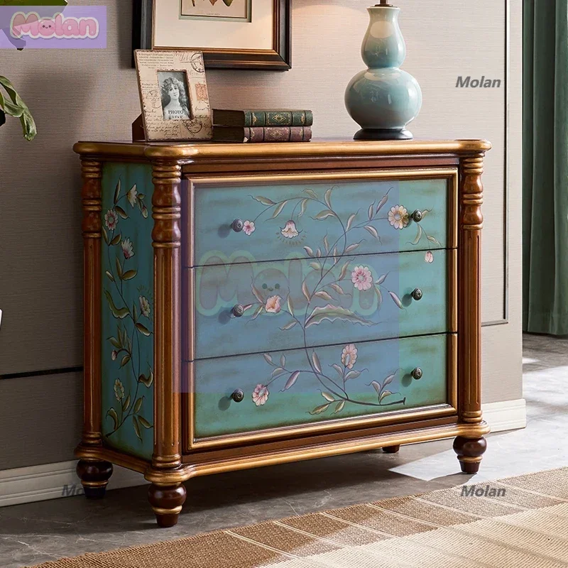 

European-style chest, solid wood, American-style aisle cabinet, porch cabinet storage and sorting, locker, painted bedroom