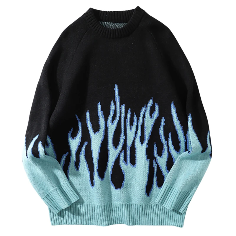 

Gradual Flame Sweater Men Pullovers 2023 Autumn Winter Knit Korean Loose Oversized Sweater Hip Hop Streetwear Vintage Knitwear