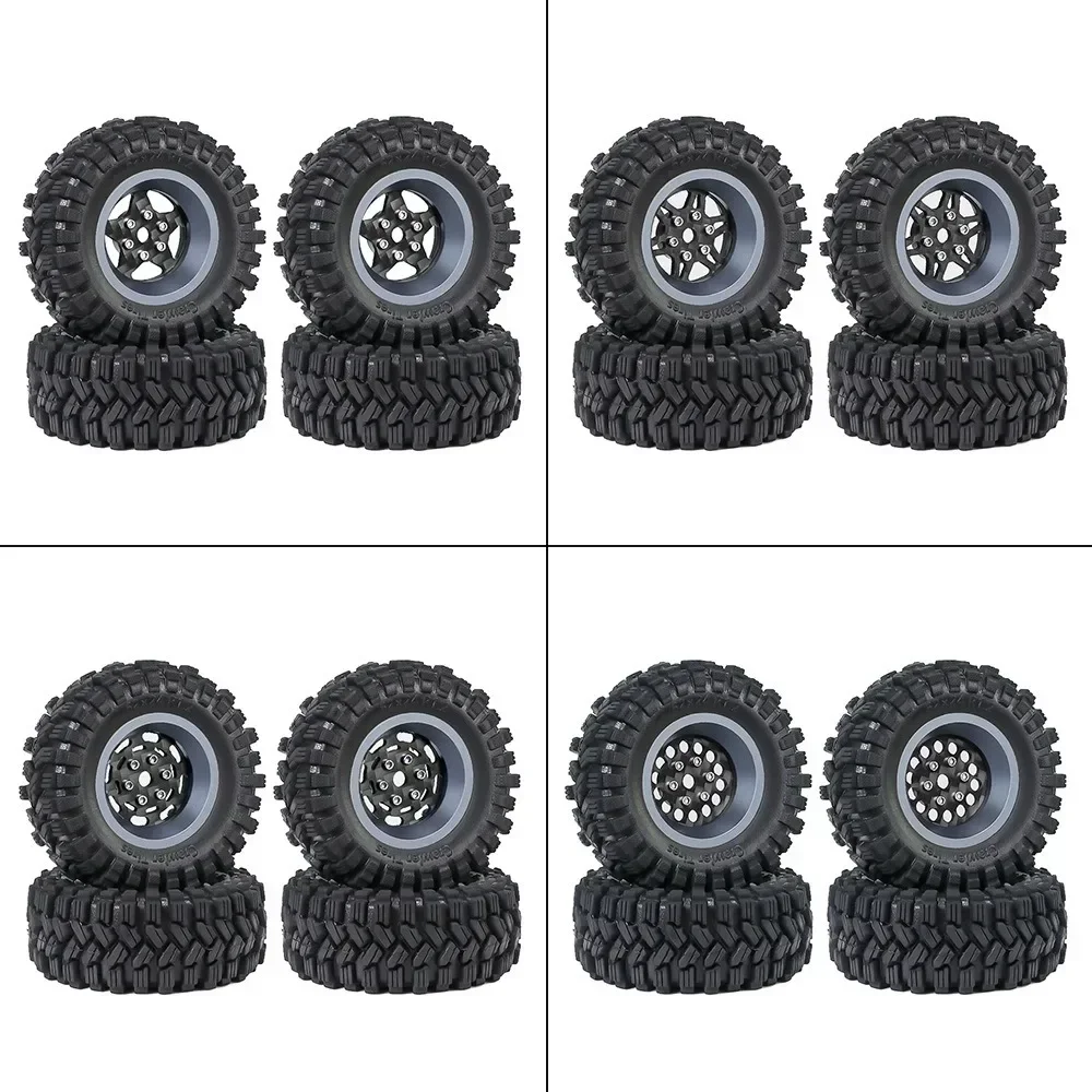 4個入り 62mm 1.2インチ カーボンファイバー ビードロック ホイール タイヤセット 1/18 1/24 RCクローラーカー TRX4M SCX24 AX24 FCX24 アップグレードパーツ用