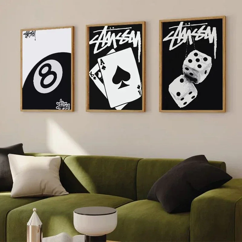 Dice NO.8 Ball Black and White Wall Art Poster Print Nordic Billiards Club Aesthetic Canvas Painting for Living Room Home Decor